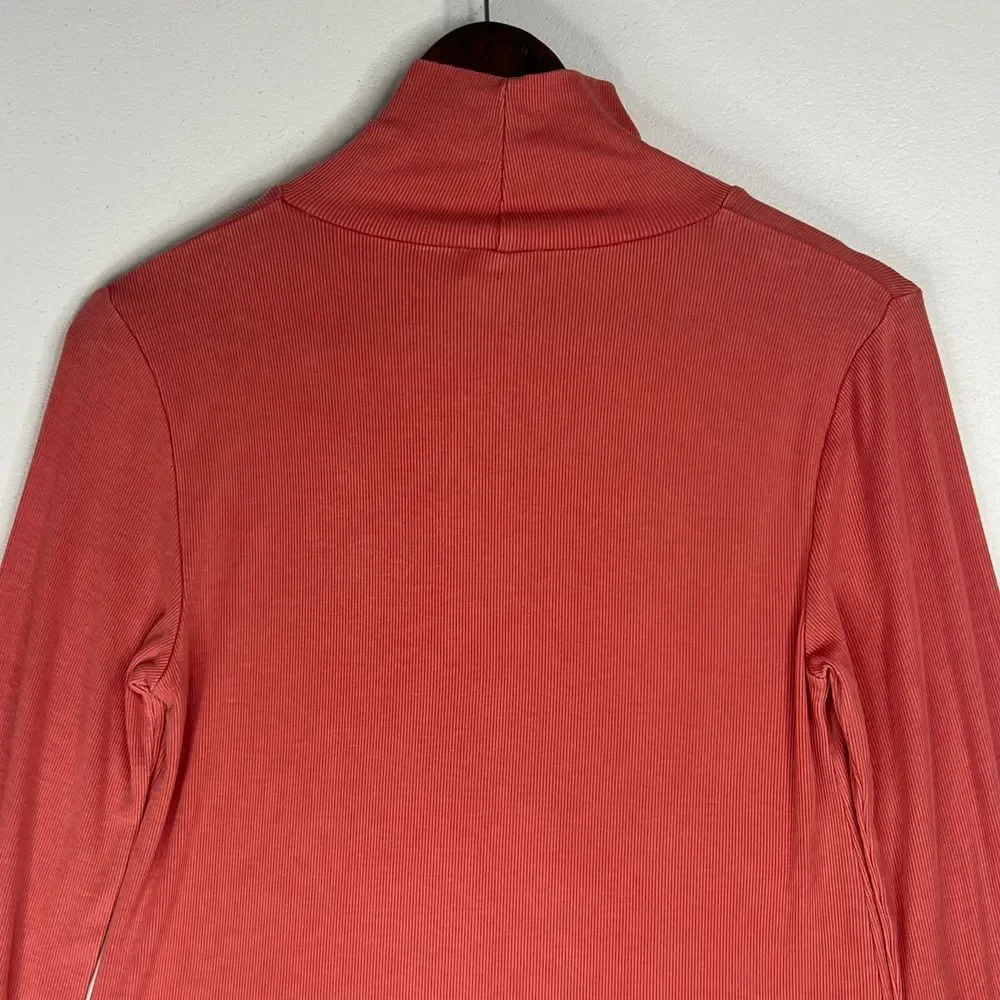 Faherty Tencel Ribbed Turtleneck Long Sleeve Basic Layering Top‎ Salmon Pink M